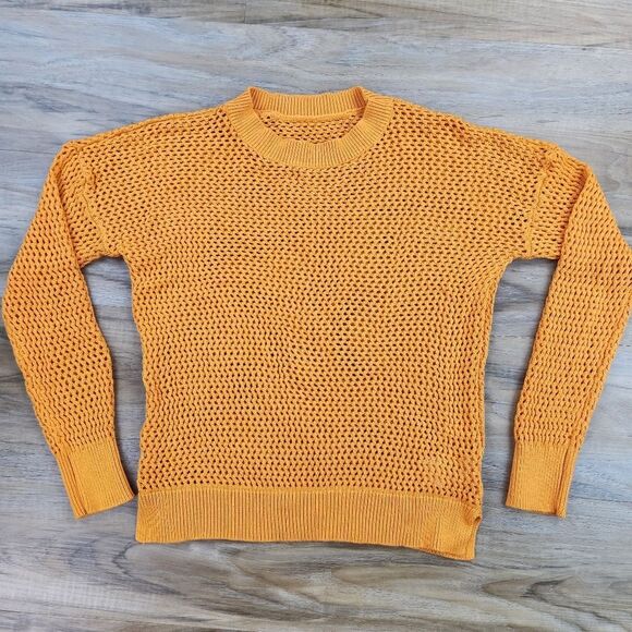☔️🔹️Orange Mesh Knit Long Sleeve Sweater Large - Picture 1 of 10